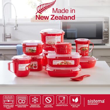 Набір ланч-боксів Sistema Microwave-Heat & Eat для мікрохвильової печі 3 прямокутні ланч-бокси з кришками, придатні для використання в мікрохвильовій печі (1 x 1,25 л 2 x 525 мл) Затискачі, що замикаються, та вентиляційні клапани Без BPA 3 шт. (1 x 1,25 л