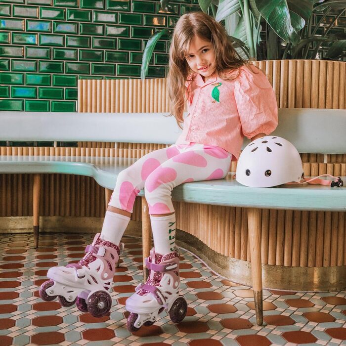 Роликові ковзани Cariboo для дітей, роликові ковзани для початківців, регульовані, 2 розміри, з навчальними колесами, блискучий дизайн, роликові ковзани для дівчаток, стиль балерини, розмір S (31-35), рожево-сливовий