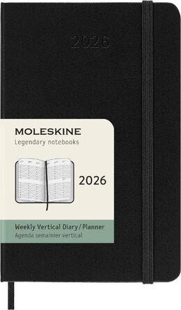 Щотижневий планер Moleskine, вертикальний щотижневий календар 2026 (12 місяців), тверда обкладинка з еластичною застібкою, чорний, кишеньковий розмір 9x14 см