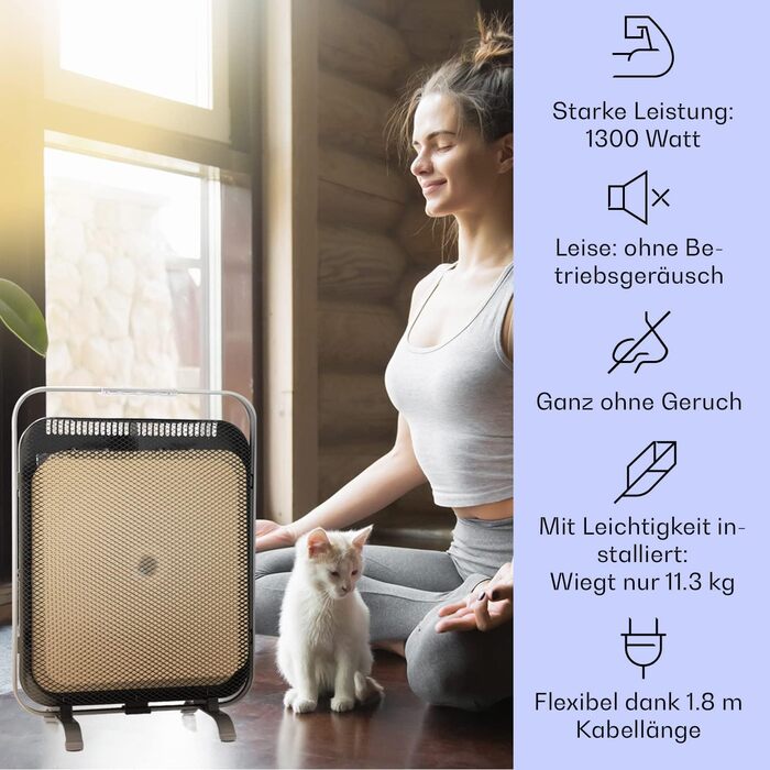 Інфрачервоний обігрівач Klarstein, портативний електричний обігрівач, радіаційний обігрівач для приміщень, енергозберігаючий електричний обігрівач, окремостоячий інфрачервоний обігрівач з мармуровим покриттям, термостат, захист від замерзання, 1300 Вт, ср