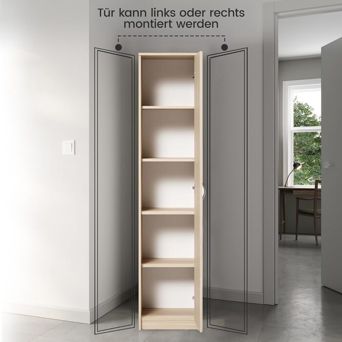 Домашня колекційна книжкова полиця, шафа-органайзер, Sonoma, ширина 40 см, висота 180 см, багатофункціональна шафа з 4 регульованими полицями, картотечна шафа, настінна полиця, вузька, дерев&39яна, спальня, передпокій, натуральний колір