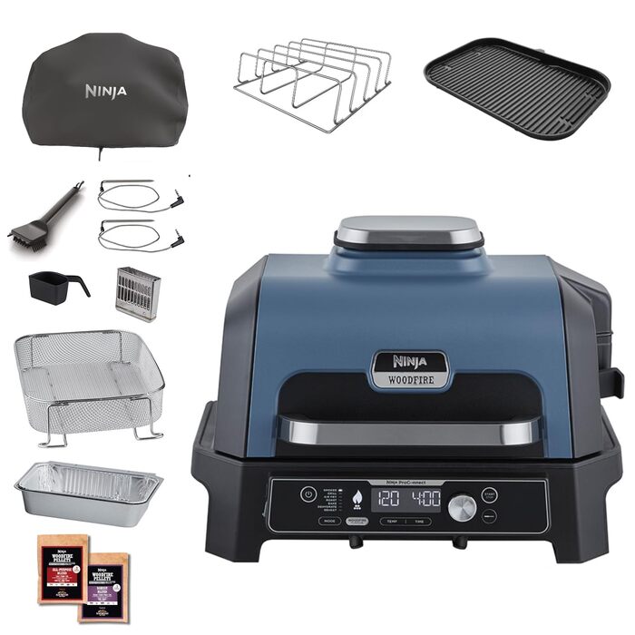 Електричний BBQ-гриль-смокер Ninja Woodfire Pro Connect XL, синій/чорний