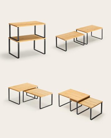 Стійка для спецій, Набір з 4 шт. , Кухонна полиця, Кухонний органайзер, Розширювана, Штабельований тримач для спецій, З металевою рамкою, 19,5 x 29,7 x 15,8 см, Чорнило-чорний - Натуральний бежевий KCS10NB Чорнило-чорний Натуральний бежевий 29,7B см