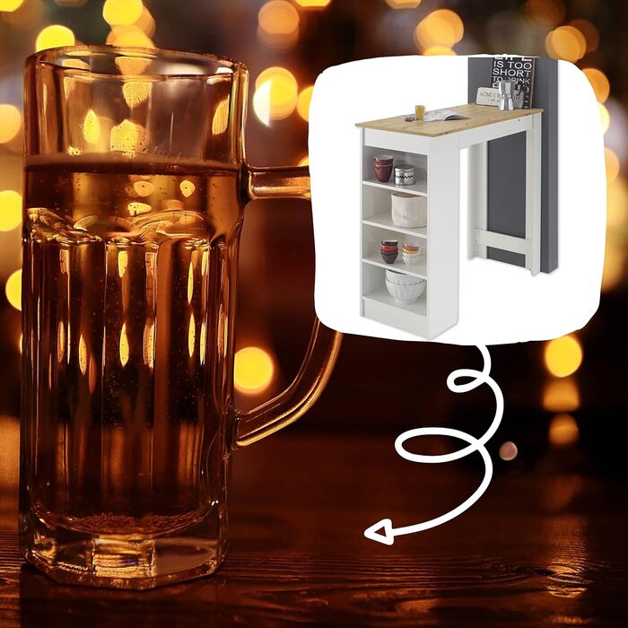 Сучасний барний стіл MOJITO білого кольору, під дуб Artisan - Компактна стільниця для кухні та їдальні - 115 x 103 x 50 см (Ш/В/Г) Білий / Дуб Artisan