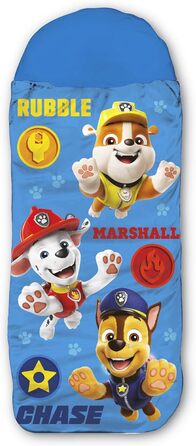 Дитячий спальний мішок Paw Patrol - синій 140 см 30 см (капюшон) x 70 см, ідеально підходить для вулиці/в приміщенні, з мішком Rubble, Marshall, Chase, мумія для кемпінгу - для дівчаток і хлопчиків на блискавці