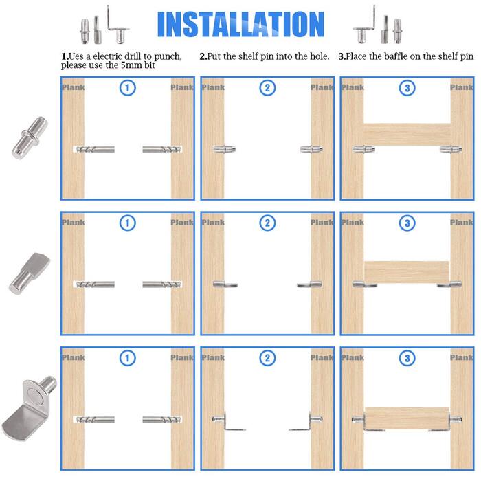 Кільцева підставка для полиць Glarks у 6 стилях, нікелеві опори для полиць, ПВХ-кільцева підставка для полиць, плоскі кілочки-ложки, циліндричні тримачі для кілочків, L-подібні кронштейни та штифти для шаф, 160 шт. різних розмірів