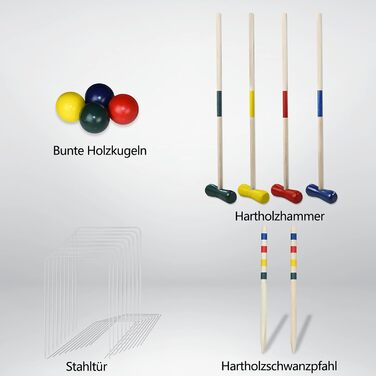 Набір для крокету UISEBRT, крокет на відкритому повітрі для 4 гравців, садова гра, дерев&39яна гра в крокет, гра на спритність для дітей та дорослих