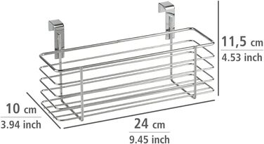 Підвісний кошик WENKO Slim, органайзер для підвішування на дверцятах шаф або шухлядах, металевий кошик, 24 x 11,5 x 10 см, хромований хромований/чорний тонкий