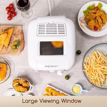 Фритюрниця Aigostar з олією, 1650 Вт, фритюрниця 2.5 л з оглядовим вікном, контроль температури, світловий індикатор, білий