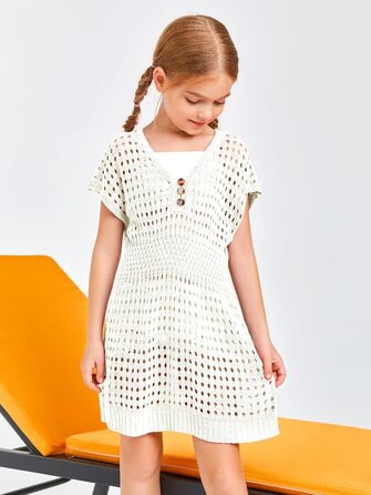 Пляжна сукня Haloumoning для дівчаток, літнє бікіні, пончо з короткими рукавами, в&39язані дитячі модні купальники, 150 білого кольору