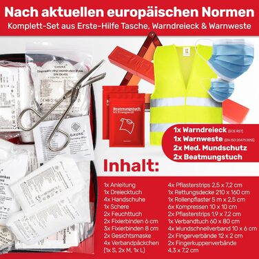 Автомобільна комбінована сумка (3 в 1) відповідно до чинного стандарту 2024 - Вкл. попереджувальний трикутник, захисний жилет - Ап