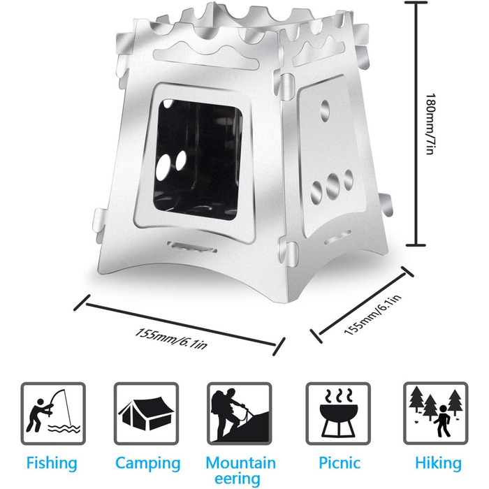 Кемпінгова дров'яна піч Портативна, легка дров'яна піч з нержавіючої сталі, підходить для кемпінгу, приготування їжі, пікніків, походів з рюкзаком на природі