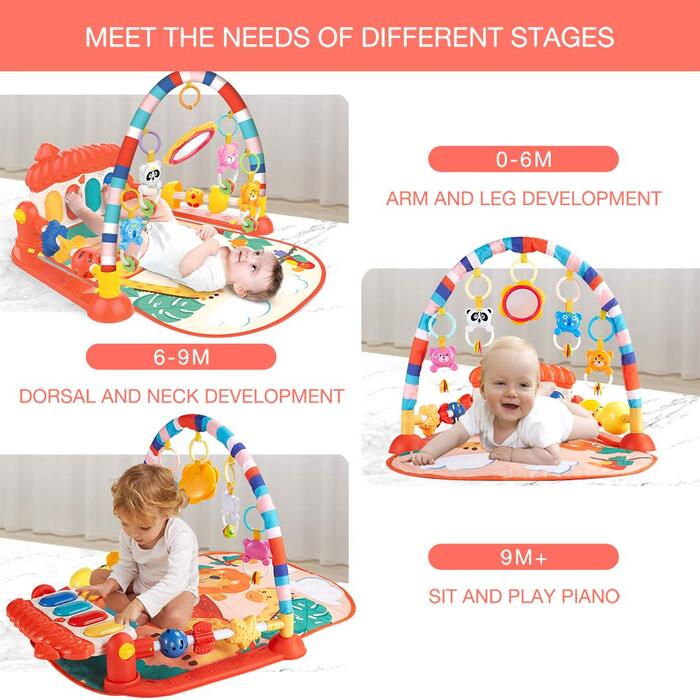 Ігровий килимок Eners Baby Gym Килимок для музичної активності Піаніно Baby Play Gym Час животика М'який килимок для малюків новонароджених малюків (гриби червоні)