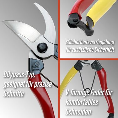 Садові ножиці SUIZAN Bypass 200 мм - Професійні японські ножиці для дерев, ножиці для троянд, садові інструменти