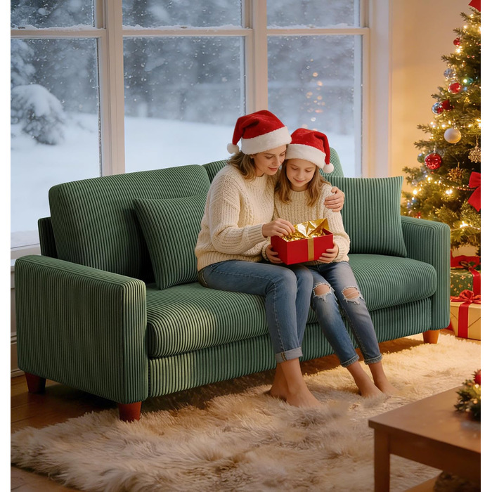 Диван Kidirect Cord 3, зручний диван 178 см, надзвичайно глибокі сидіння 53 см, диван для вітальні, що збирається без інструментів, великий диван-канапа з 2 подушками, сучасний диван для офісу, дивани для спальні, лісово-зелений, лісово-зелений, 178 см