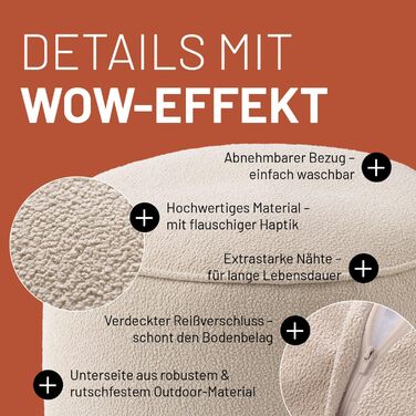 Крісло-мішок Lumaland Teddy Bear Кімнатний стілець з наповнювачем Компактне крісло, включаючи EPS-бісер 3 в 1 пуф, бічний столик та пуф для ніг Крісло-мішок - маленьке та пухнасте Ø 25 x 45 см бежевого кольору