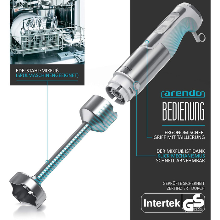 Ручний блендер 1000 Вт - ручний блендер з нержавіючої сталі - блендер - чотирилопатевий ніж - безступінчасте регулювання швидкості