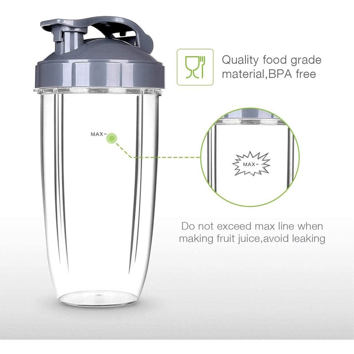 Запчастини для NutriBullet, 2 чашки по 0,9 л, 2 відкидні кришки, 2 прокладки та щітка для чищення для NutriBullet 600 Вт та 900 Вт (7 шт. )