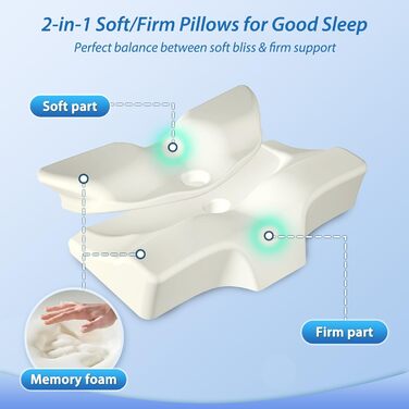 Ортопедична подушка HOMCA, подушка для шиї, подушка для голови з піни з ефектом пам&39яті, ергономічна подушка, доступні м&39які/жорсткі варіанти, знімна, для сну на спині, боці та животі, 60 * 44 * 13/14,5 см