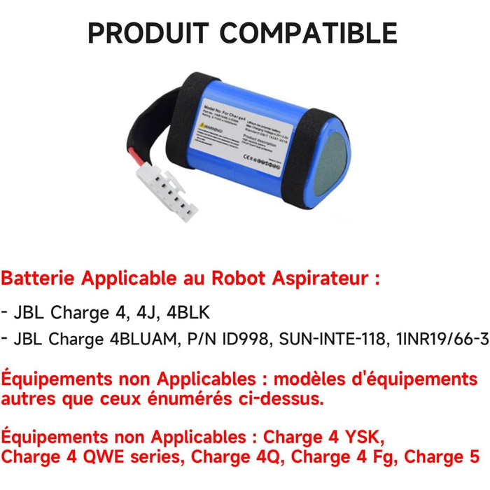 Літій-іонний акумулятор CITYORK 3.7V 10200mAh для JBL Charge 4, 4J, 4BLK, сумісний з Charge 4BLUAM, номер артикулу ID998, SUN-INTE-118, заміна 1INR19/66-3