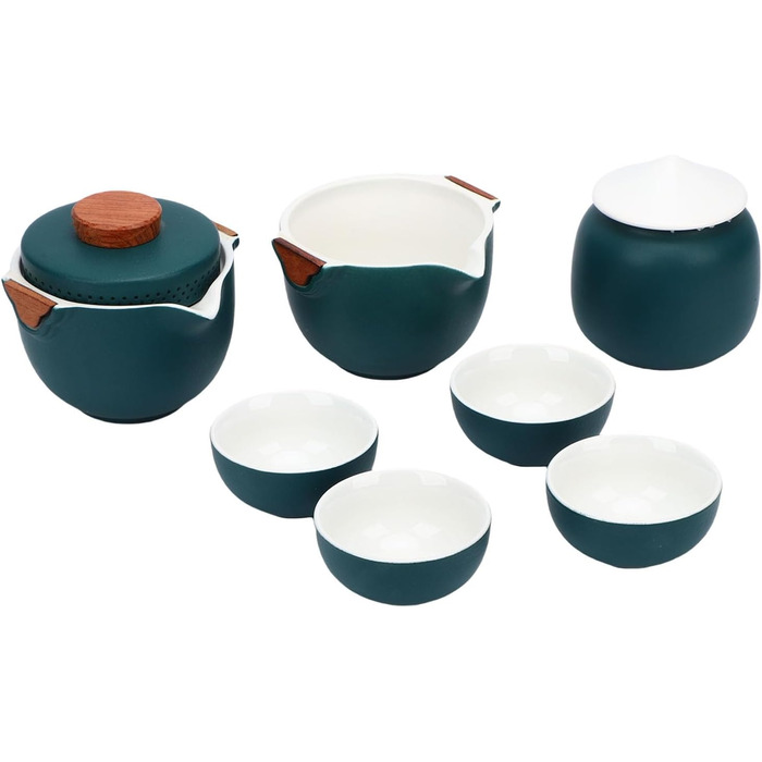 Гонфу-Чайний Сервіс, Портативний Керамічний Чайник з Елегантним Коричневим Шкіряним Футляром, Традиційний Темно-Зелений Дизайн для Дому, Офісу, Подорожей та як Подарунок