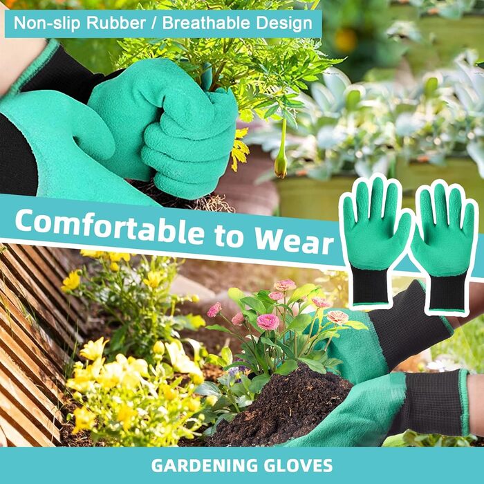 Набір садового інструменту з квітковим принтом (4 шт.) ідеальний подарунок для садівників, включає лопатку, секатор, граблі, рукавицю та інші аксесуари для догляду за садом, колір зелений