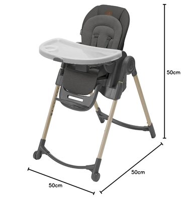 Дитячий стільчик для годування Maxi-Cosi Minla, Росте разом з вашою дитиною, 0-14 років, до 60 кг, Дитячий стільчик для годування, 9 рівнів висоти, 5 положень нахилу спинки, 4 положення лотка, Компактно складається, Еко-догляд, Beyond Graphite