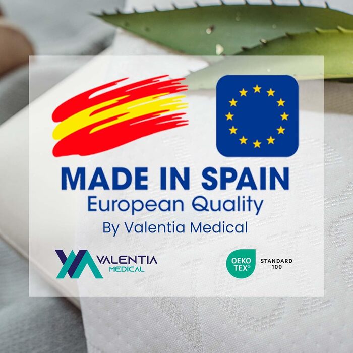 Подушка з піни з ефектом пам&39яті 75x35 см, яку можна прати, подушка для зняття болю в шиї, ортопедична подушка - чохол з алое вера, який можна прати, зі знімним чохлом на блискавці - Oeko-TEX Valentia HOGAR 75 см 1