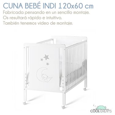 Дерев'яне ліжечко CoolDreams CoolDreams CoolDreams розміром 120 х 60 см і набір для кріплення ліжечка до ліжка, нетоксична фарба н