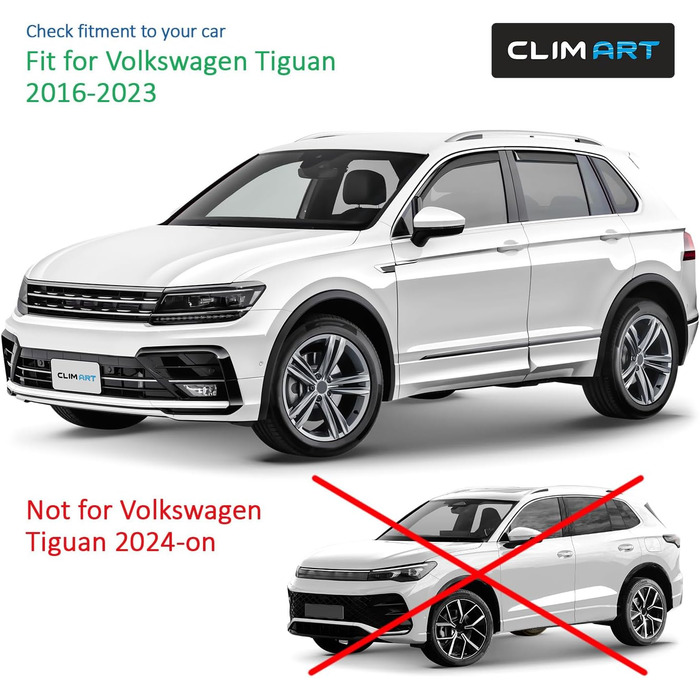 Вітровий дефлектор CLIM ART для Volkswagen Tiguan 2016-2023 Не для Allspace Накладка на вікно автомобіля, Дефлектори дощу, Інтегровані дефлектори, 4 шт. и для Volkswagen Tiguan 2016-2023, Інтегрований