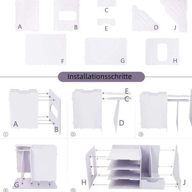 Настільний органайзер, Штабелювані лотки для листів (A4), Стоячий органайзер для документів для офісу, Органайзер для документів для столу, Зберігання документів A4, Офісне приладдя (White-a)