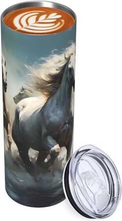 Кухоль з прямою трубочкою, дизайн коні, що біжать по річці, друкований, підходить для кемпінгу, офісу та дому, 590 мл