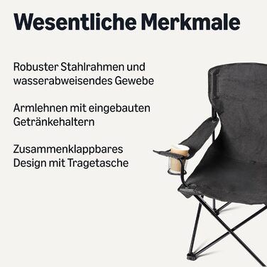 Портативний складний кемпінговий стілець Storeo Basics з підсклянником - вуличний стілець з міцною сталевою рамою - водонепроникний складний стілець з сумкою для перенесення - 50,8 см x 71,1 см x 91,4 см - чорний - 2 шт. у упаковці