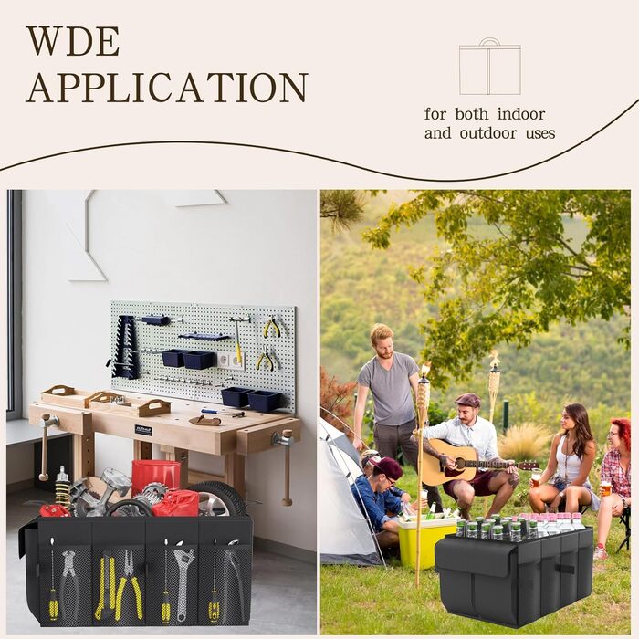 Органайзер для багажника автомобіля Beicarin, сумка для багажника, складаний органайзер з відділеннями та антиковзним дном (Чорний, розмір M) M(532x27 см)