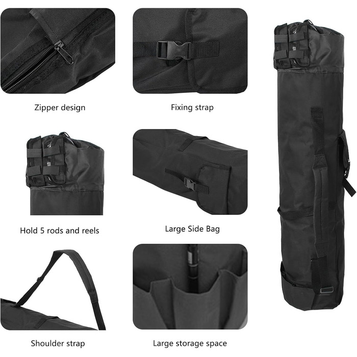 Сумка для вудилищ SANON, сумка для риболовлі з тканини Oxford Сумка для вудок, сумка для вудок, сумки для рибальських аксесуарів, сумка для вудок великої ємності, чорна, середня