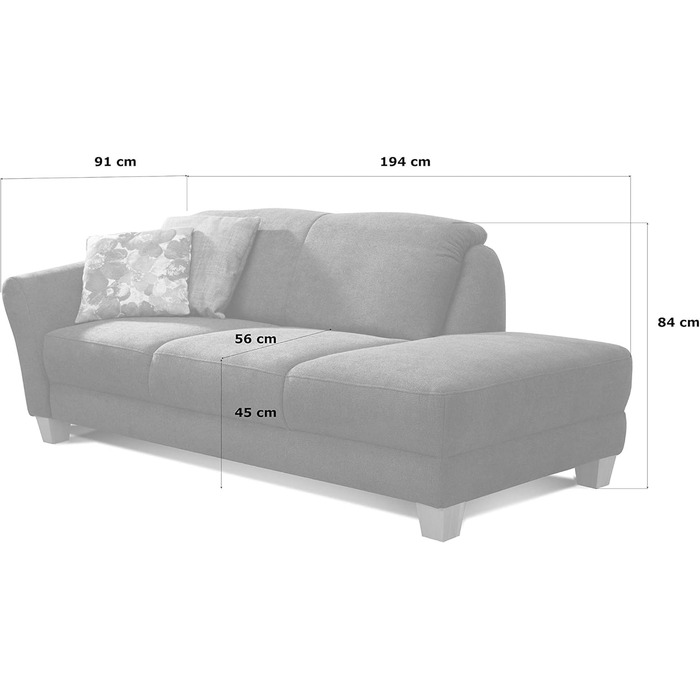 Шезлонг CAVADORE Gootlaand, шезлонг з пружинною серцевиною та лівим підлокітником у стилі кантрі, 194 x 84 x 91 см, коричневий, лівий підлокітник, ніжки натуральний паризько-сірий колір