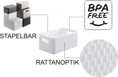 Набір із 3 коробок для зберігання Rotho Country об&39ємом 6 л, під ротанг, пластик без бісфенолу А (PP), білий, 3 x A5/6L (28,0 x 18,5 x 12,6 см), Не застосовується Білий Не застосовується
