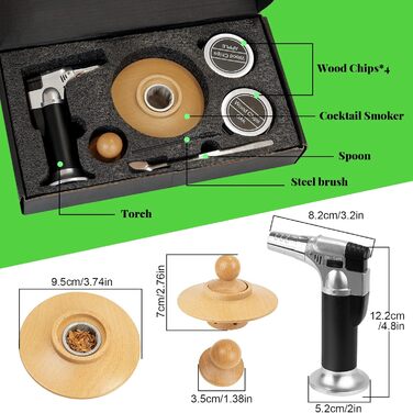 Набір для копчення коктейлів з факелом, коптильня для напоїв з дерев'яною тріскою 4 смаків, портативні подарунки для чоловіків, старомодний набір для копчення віскі (без бутану), набір для копчення коктейлів з факелом