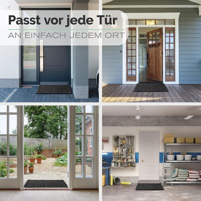Килимок для дверей Entrando з гуми та кокосу, чорний, 45x75 см міцний килимок для вулиці, патіо, майстерні та гаража всепогодний, нековзний та міцний килимок для дверей, чорний, 45 x 75 см