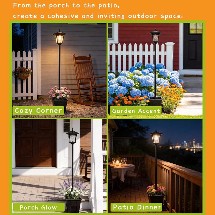 Сонячний ліхтар з кашпо, 150 см, світлодіодний, водонепроникний, чорний, сонячний ліхтарний стовп, стійкий до атмосферних впливів для зовнішнього використання