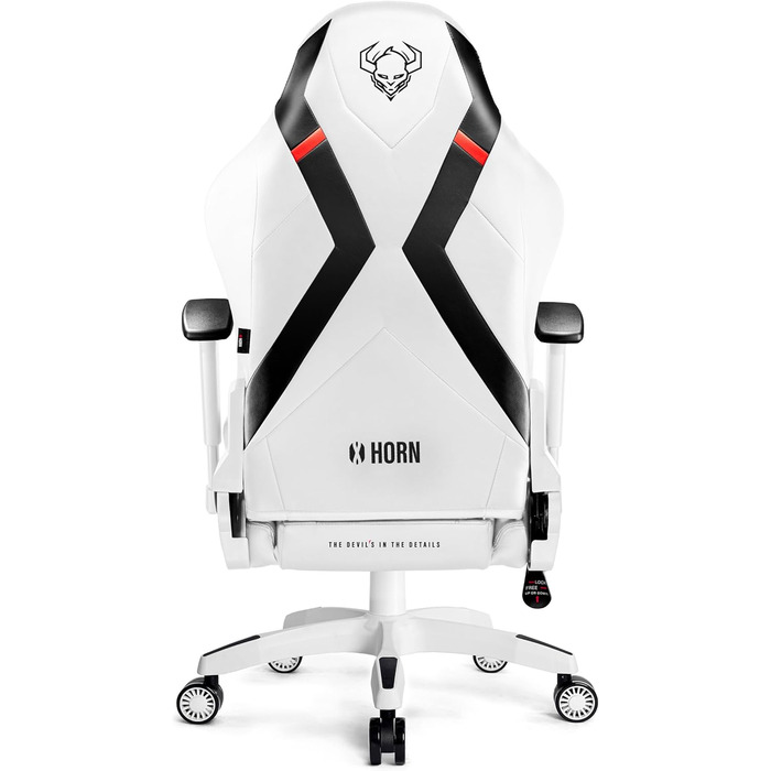 Геймерське крісло Diablo X-Horn 2.0, офісне крісло, геймерське крісло, стільці з 3D-підлокітниками, ергономічний дизайн, подушка для шиї/світлова подушка, штучна шкіра, функція гойдання, білий розмір King (XL)