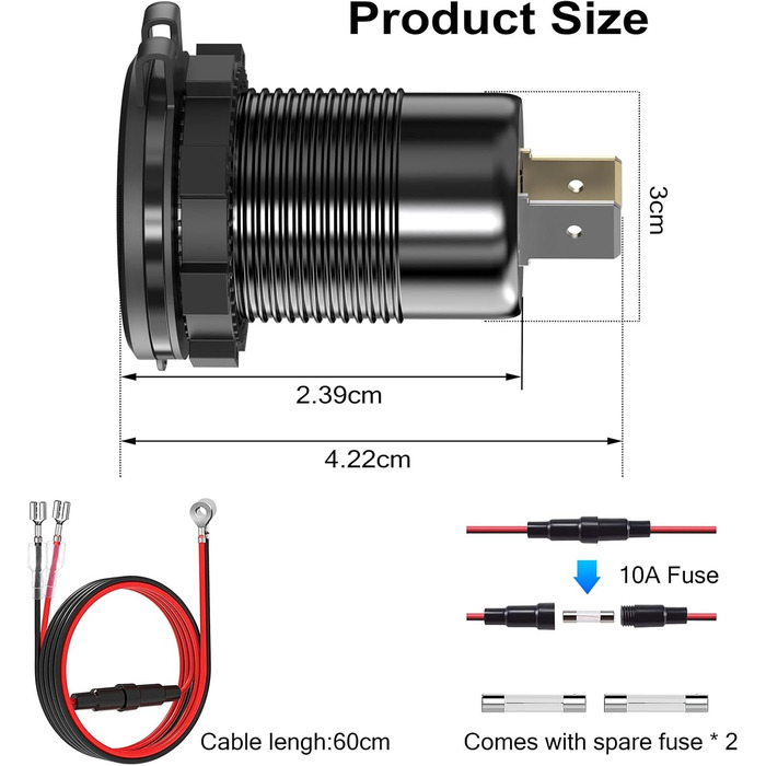 Вт Металева розетка USB C PD 12В автомобільна USB-розетка типу C Вбудована розетка Водонепроникний автомобільний адаптер 12 вольт
