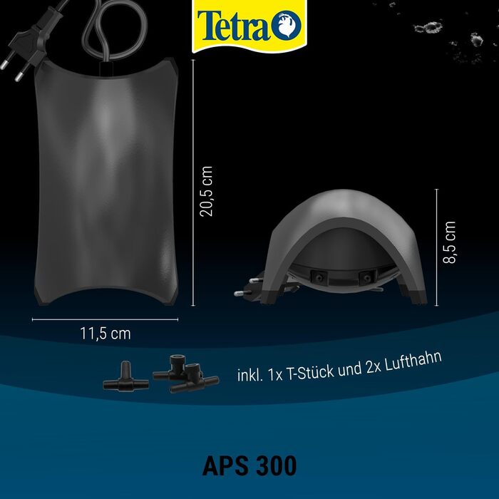 Повітряний насос для акваріума Tetra APS 300 - тихий діафрагмовий насос для акваріумів від 120 до 300 літрів, чорний