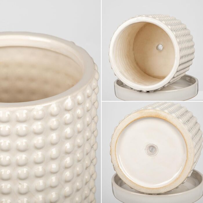 Набір із 2 керамічних квіткових горщиків, 15 см 11 см, з бульбашками та дренажними отворами, сині квіткові горщики з перловим дизайном, декоративні кімнатні квіткові горщики, підходять для кактусів та ампельних рослин, білий-2