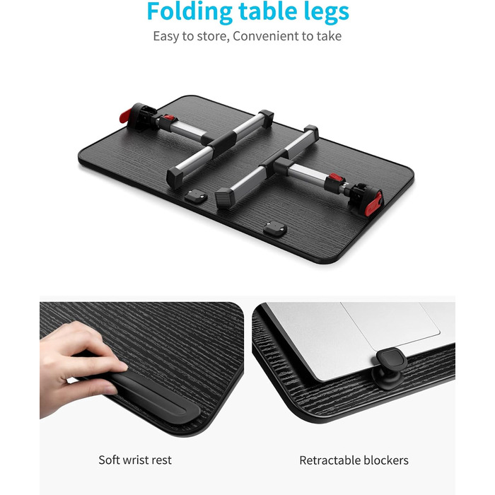 Приліжковий столик SAIJI з регульованою висотою та 4 регульованими кутами, складний накладний столик для дивана, кушетки, підлоги, роботи, навчання, читання, письма, їжі, підходить для ноутбука до 17 дюймів (60 * 33 см, чорний) чорний 23,6 * 13 дюймів