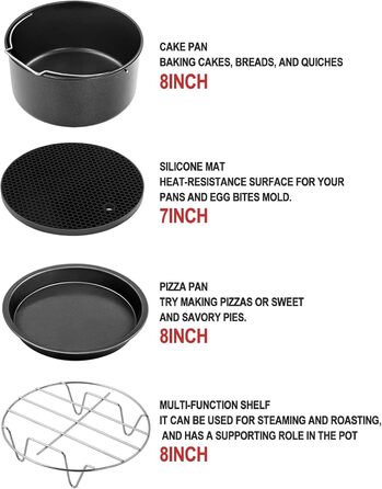 Аксесуари для фритюрниці Swsdee, аксесуари для фритюрниці 8 дюймів 13 шт. xxl для COSORI Princess Innsky GOWISE Philips та всі фритюрниці 4.7 л, 5.5 л, 6.2 л, 6.4 л, 7.3 л, 8 л, аерофритюрниці
