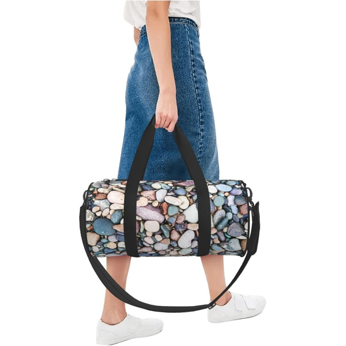 Спортивна сумка, дорожня сумка, пляжна сумка, кольорові камінці, сумка на ніч, чорна, універсальний розмір, сумка для подорожей