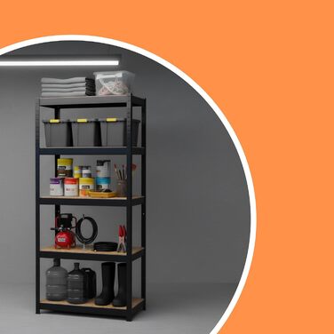 Міцний стелаж Relaxdays, ВxШxГ 180x60x30 см, вантажопідйомність 500 кг, 5 полиць, полиця для зберігання в підвалі, вставного типу, чорний