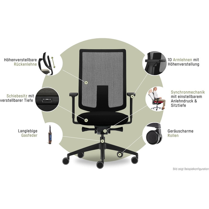 Ергономічне офісне крісло, сітчаста мембрана, антрацит, регульована висота Антрацит Базовий, 2