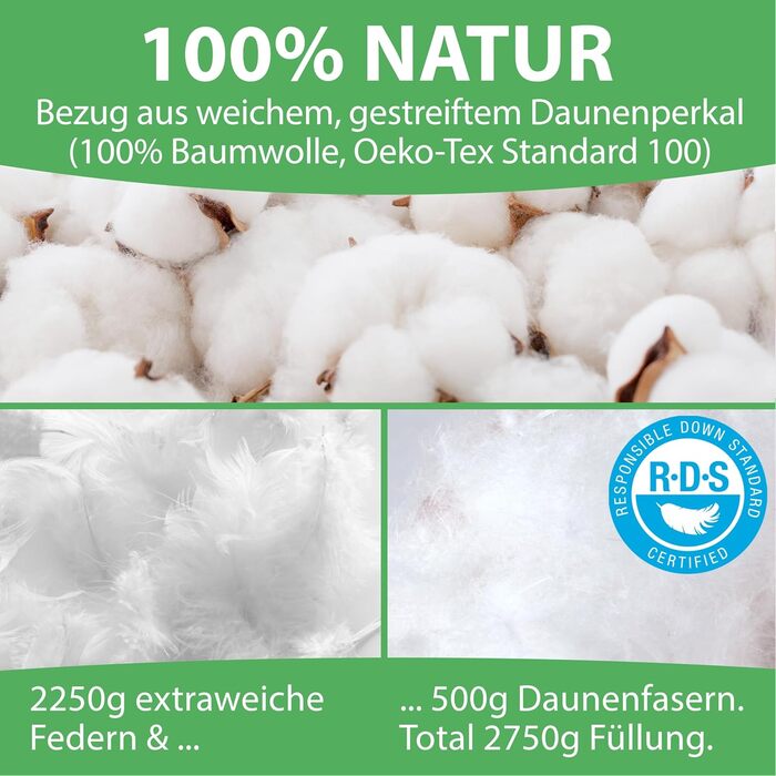 Подушка преміум-класу Welldora 80x80 см, регульована по висоті 100 пухові волокна та пір&39я Ергономічні інновації регулюється від жорсткої до м&39якої Подушка медично протестована, сертифікована Oeko-Tex у Німеччині 80 x 80 см